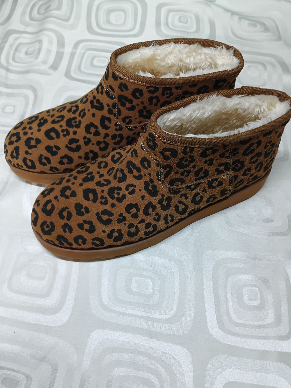 Time and Tru Leopard Print Faux Fur Ankle Booties - Brown